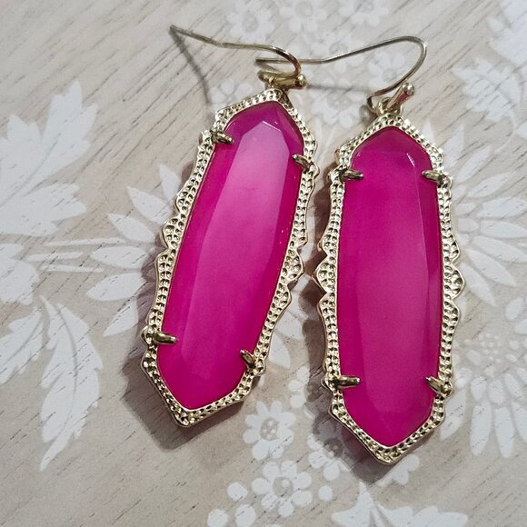 Kendra Scott Pink Agate Francie Gold Drop Earrings